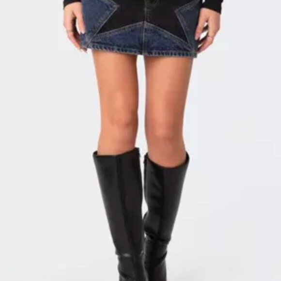 Edikted Blue and Black Star Mini Skirt - Picture 1 of 6